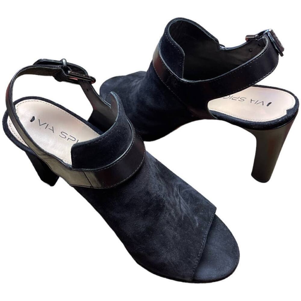 Via Spiga V-Rillian Black Suede Heels Sandals Women's Size 8.5